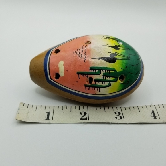 Ocarina Wind Flute Hand Crafted Clay Folk Art Pottery Peruvian Whistle Face - Picture 3 of 6